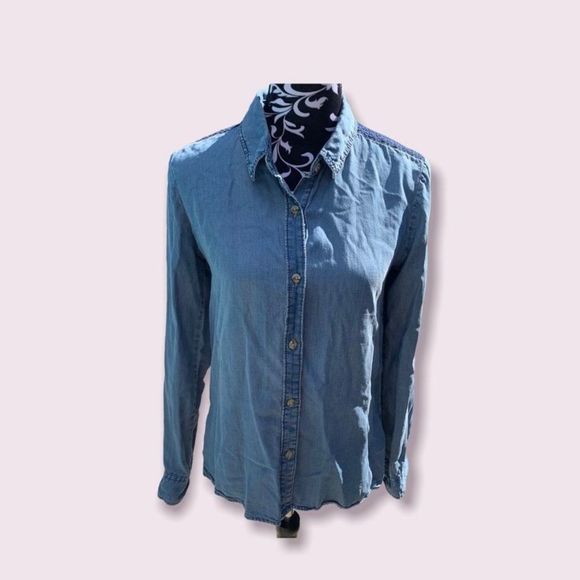 Buttons Embroidered Chambray Button Down Long Sleeve Shirt - Small - Picture 1 of 11